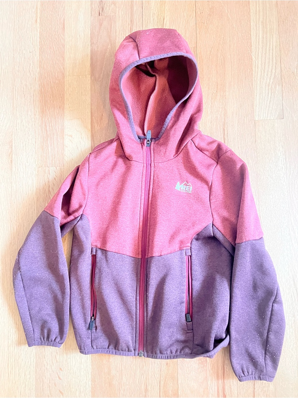 REI Kids' Two-Tone Rose and Plum Hooded Zip Jacket